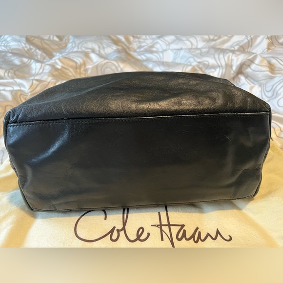Cole Haan Black Leather Duffle Purse with Croc Embossed Details - Picture 5 of 15